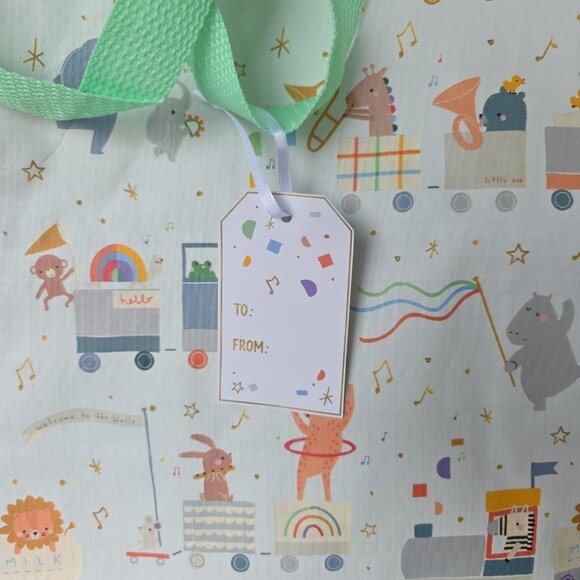 Baby Shower Gift Bag New‎ Shopping Reusable Large Tote Zoo Animals Playing Train - Picture 2 of 11